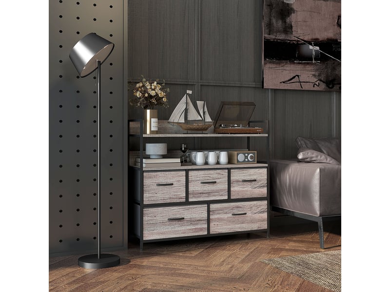  Meuble de rangement style industriel commode 98l x 29p x 85h cm 5 tiroirs en tissu pliables et amovibles et étagères -  - Conforama D