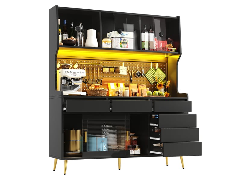 Meuble de cuisine muvano, buffet haut noir avec éclairage led, 145 × 39 × 171 cm - Conforama A
