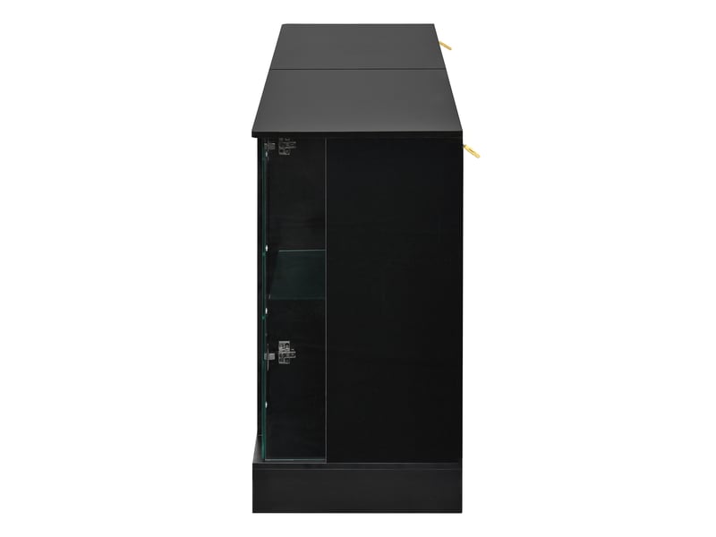  Buffet vitrine avec portes vitrées, meuble de rangement pour salon, noir, 150 x 40 x 75 cm, panneaux de particules Fay Lum - Conforama E