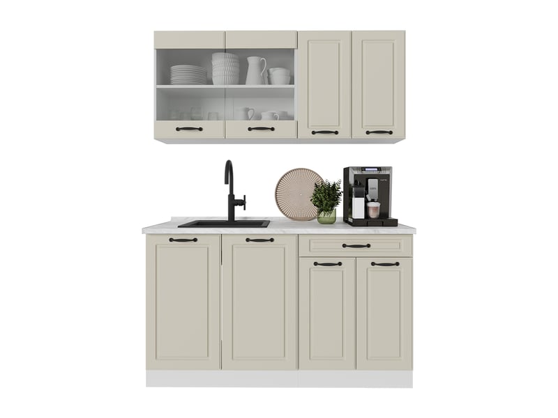  Vicco cuisine, sable campagneblanc, 140cm plan de travail anthracite  - Conforama E