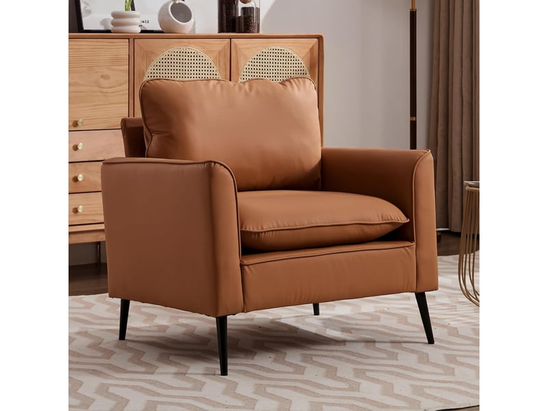  Fauteuil de détente avec coussins de tête et lombaires, design minimaliste pour salon, en similicuir marron  - Conforama B