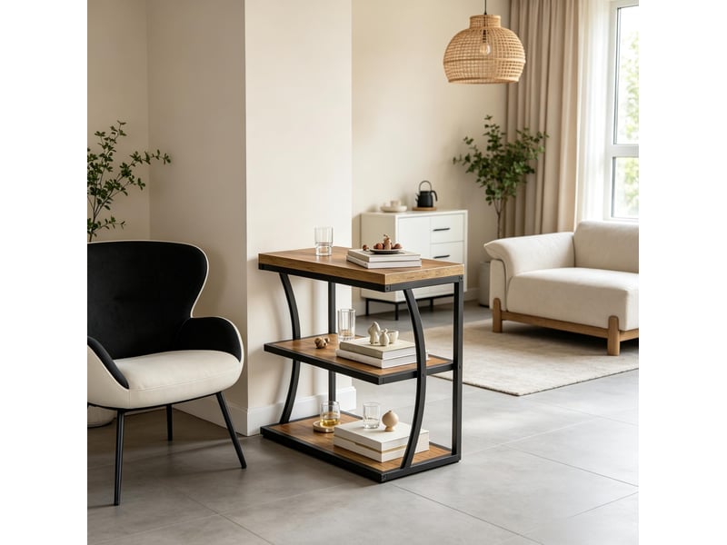  Table d’appoint 60x30x61 cm – noir et marron – 3 niveaux de rangement ouvert pour salon ou chambre  - Conforama B