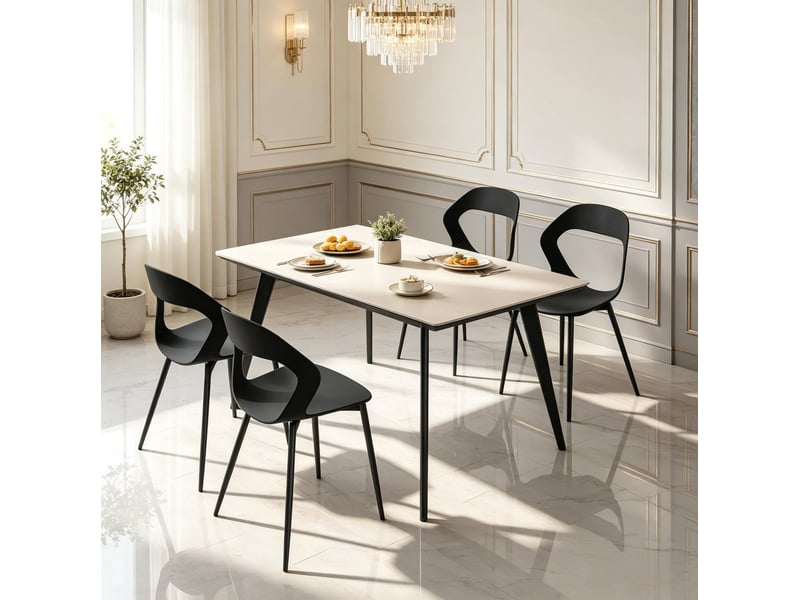  Lot de 4 chaises de salle à manger design moderne, dossier ergonomique ajouré, piètement métal noir  - Conforama D