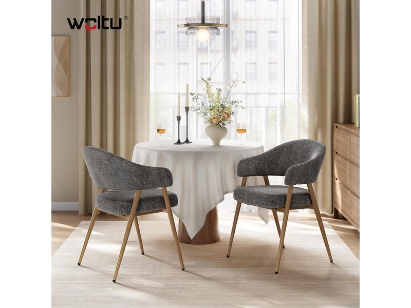  Lot de 4 chaises de salle à manger, ergonomique，pieds métalliques, siège en tissu chenille，gris  - Conforama C