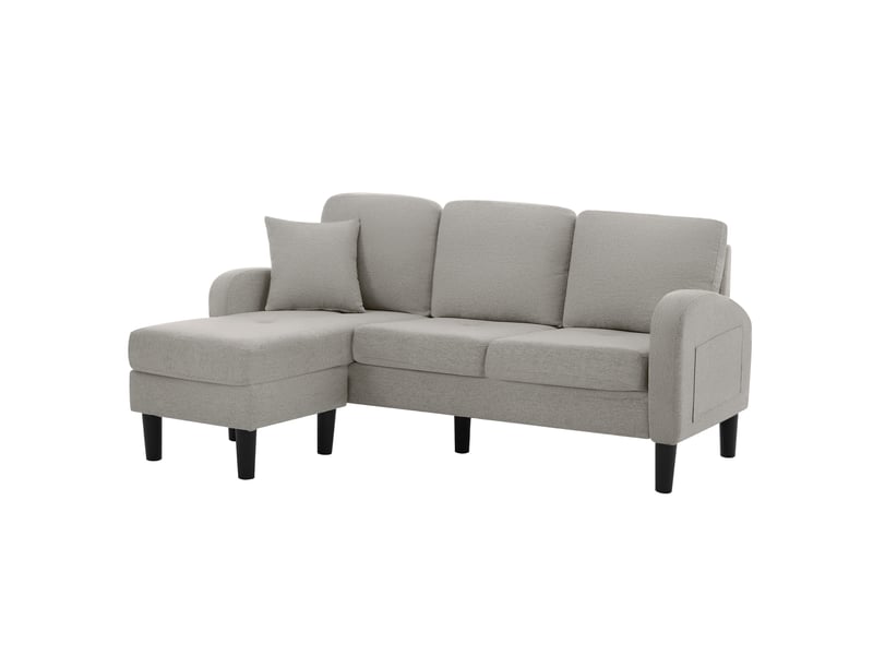  Canapé d'angle en l modulable, canapé 3 places avec méridienne réversible en tissu coton et lin, adapté aux petits espaces, 166x118x77 cm  - Conforama A