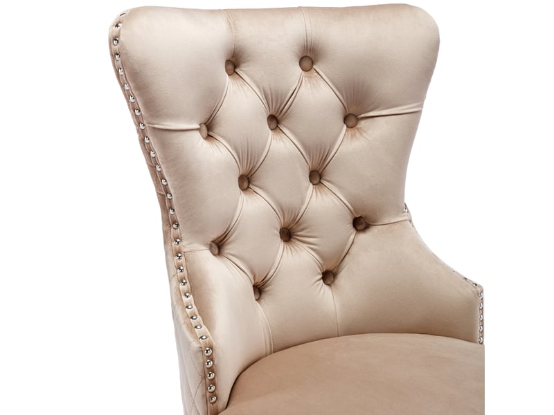  Lot 6 chaises velours beige – dossier matelassé, clous décoratifs, pieds métal – moderne  - Conforama D