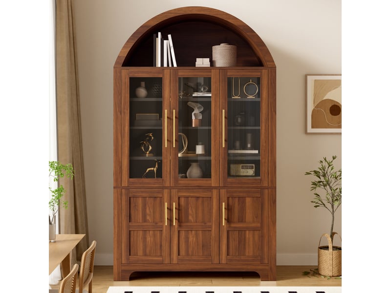  Vitrine 110x40x185 cm en mdf et panneaux de particules coloris noyer, 6 portes  - Conforama D