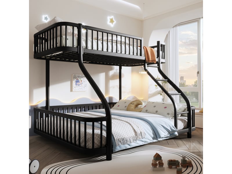  Lit superposé enfant métal 23 places 90140 ×200 cm lit adulte lit double avec barrière de sécurité sommier à lattes, noir  - Conforama D