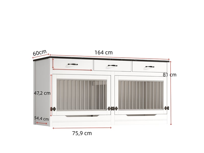  Console 3 tiroirs 164x60x81 cm, grand espace de rangement, structure métallique et panneaux mdf blancs et noirs  - Conforama C