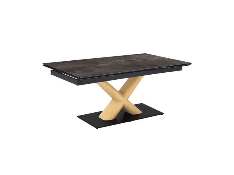  Table extensible 180 à 260 cm céramique gris vieilli pied central x plaqué bois clair - maine 13  - Conforama A