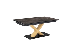Table extensible 180 à 260 cm céramique gris vieilli pied central x plaqué bois clair - maine 13