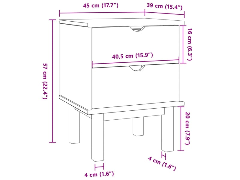 Table de chevet - cabinet de chevet - table de nuit otta noir 45 x 39 x 57 cm bois de pin massif  - Conforama E
