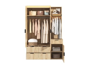 Ensemble vestiaire avec armoire 135 x 47 x 200 cm, miroir, éclairage led, 5 tiroirs, décor chêne