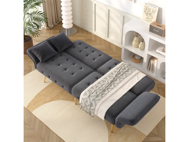 Canapé convertible 2 places en velours, canapé-lit avec dossier inclinable indépendant, accoudoirs ajustables, pieds métal, 178x82x70cm  - Conforama D