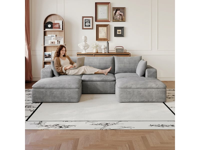  Canapé nuage velours côtelé 5 places gris foncé modulable 260cm  - Conforama B