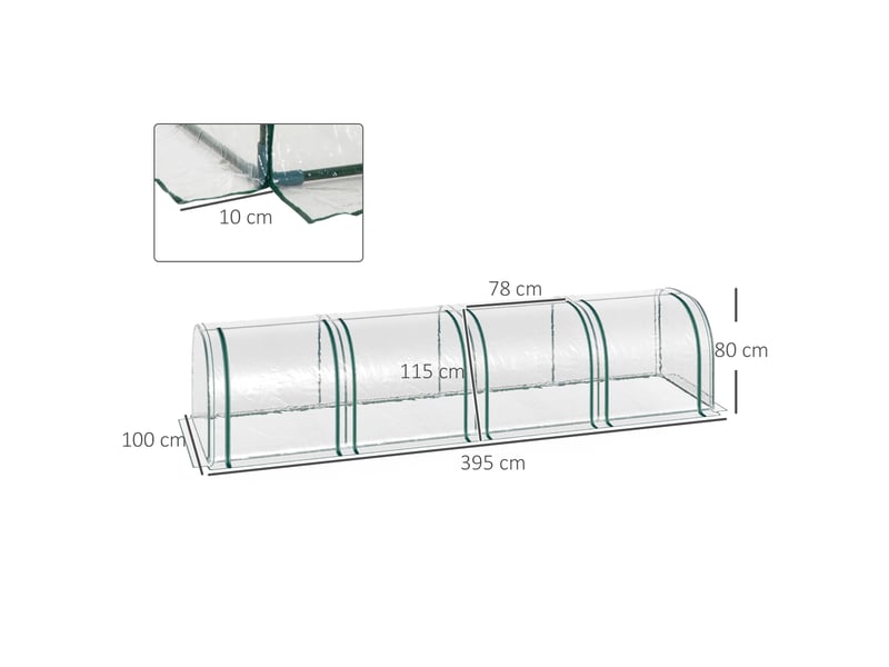  Mini serre de jardin serre à tomates 4l x 1l x 0,80h m acier pvc anti-uv 4 fenêtres zip enroulables vert et transparent  - Conforama E