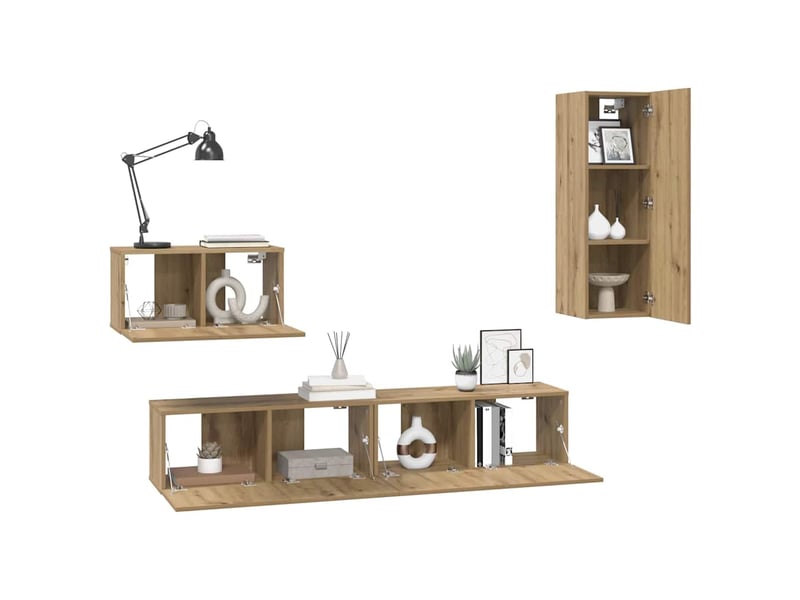  Meuble tv - banc tv - meuble de rangement mural 4 pcs chêne artisanal bois d'ingénierie  - Conforama C