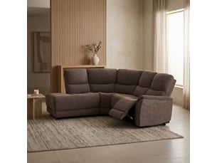 Canapé d'angle relax électrique en tissu marron - angle gauche