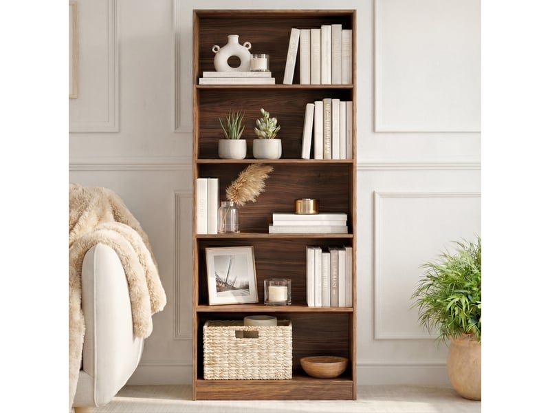 Cambridge bibliothèque extra large 5 niveaux, étagère de rangement, h175 x l60 x p24 cm, noyer 333625 - Conforama D