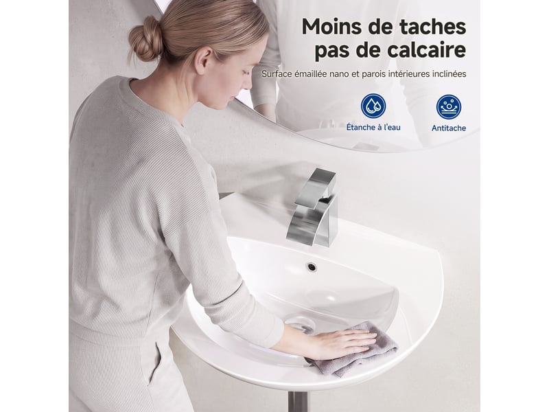  Cecipa max lavabo 57 x 45 cm - lavabo semi-circulaire en céramique - avec bonde pop-up - espace de pose - pour fixation murale - blanc  - Conforama D