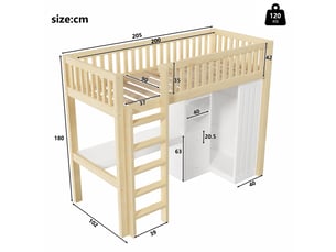 Lit cabane 90x200 cm <strong></strong>  <strong></strong> coloris naturel