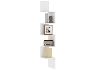 Étagère d'angle murale de rangement forme zigzag 20l x 20l x 126h cm 5 niveaux blanche bois