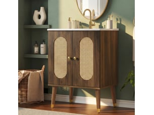 Meuble sous vasque 61x47x89 cm en mdf finition noyer avec vasque en céramique