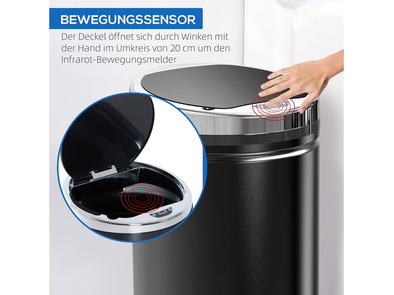  Poubelle à capteur tcqpz 42 l automatique avec couvercle 30,5 x 30,5 x 68 cm acier noir  - Conforama E