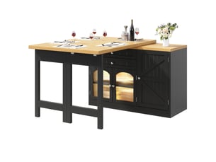 Desserte de cuisine 120194x40x73,5 cm, extensible, rotatif à 360°, portes vitrées et tiroirs, mdf, métal, couleur noir