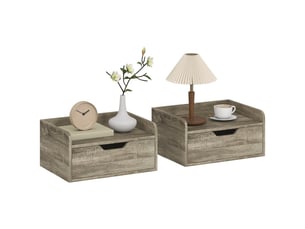 Lot de 2 tables de chevet murales, tables de nuit avec tiroir et plateau à rebords surélevés, 40x30x19,5cm, gris