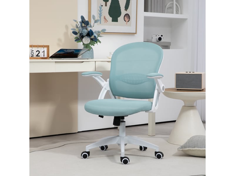  Chaise de bureau ergonomique avec dossier en maille et hauteur réglable, 65,5 x 61,5 x 88-97,5 cm, bleue  - Conforama B