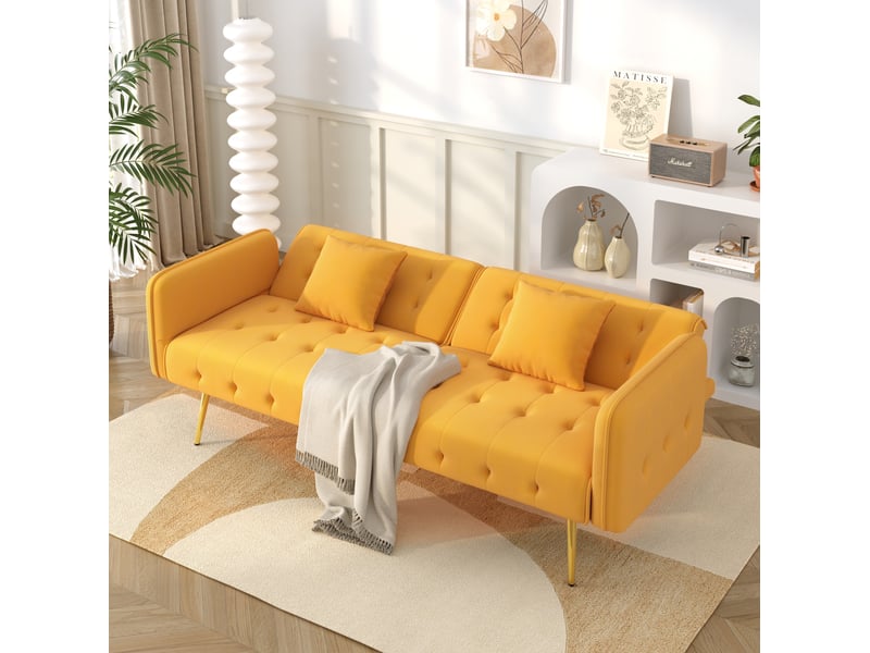  Canapé-lit 2 places 215x81,5 cm convertible, dossiers et accoudoirs réglables, bois, jaune  - Conforama B