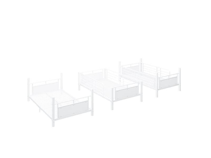  Lit superposé triple enfant 90x200 cm modulable, métal blanc, sans matelas  - Conforama R