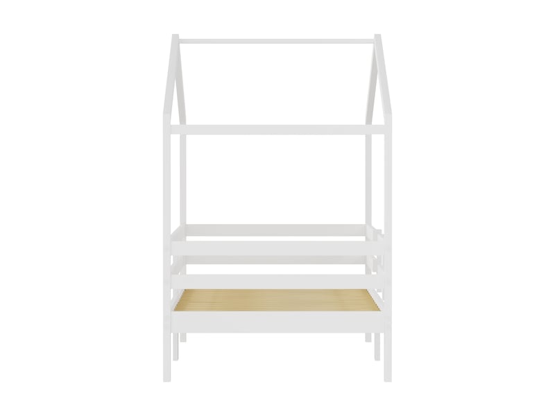 Lit cabane enfant blanc 90x200 cm en pin massif avec toit et barrières de sécurité - Conforama D