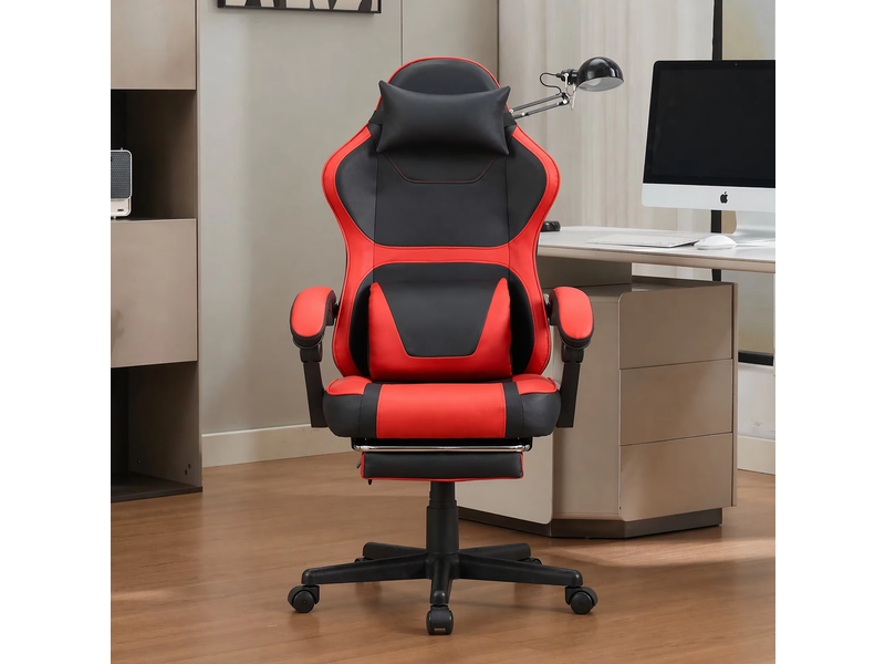 Chaise gaming ergonomique 61 x 54 cm – noir et rouge – repose-pieds rétractable et soutien lombaire réglable - Conforama D