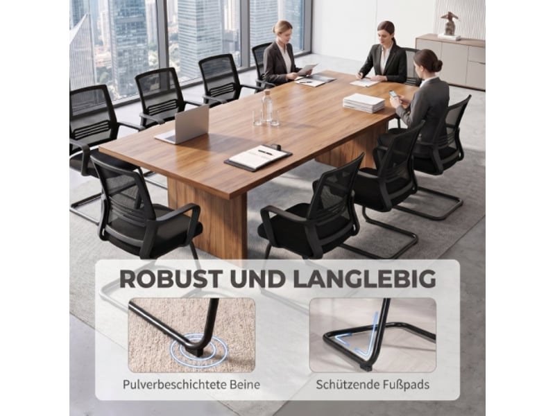  Lot de 2 chaises de bureau ergonomiques rembourrées, sans roulettes, structure luge noire, accueil  - Conforama D