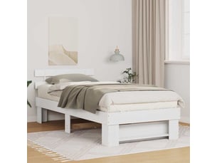 Lit adulte, lit simple, cadre de lit avec tête de lit blanc 90x190cm pin massif cf2214