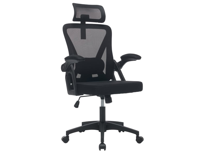  Fauteuil de bureau ergonomique noir en maille, appui-tête réglable et accoudoirs rabattables, pour le télétravail  - Conforama A