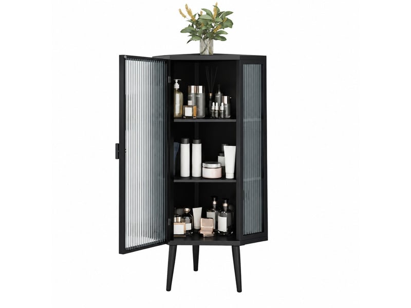  Meuble d’angle 56*42.5*110cm en métal et verre trempé avec porte et étagères noir chicfurn  - Conforama A