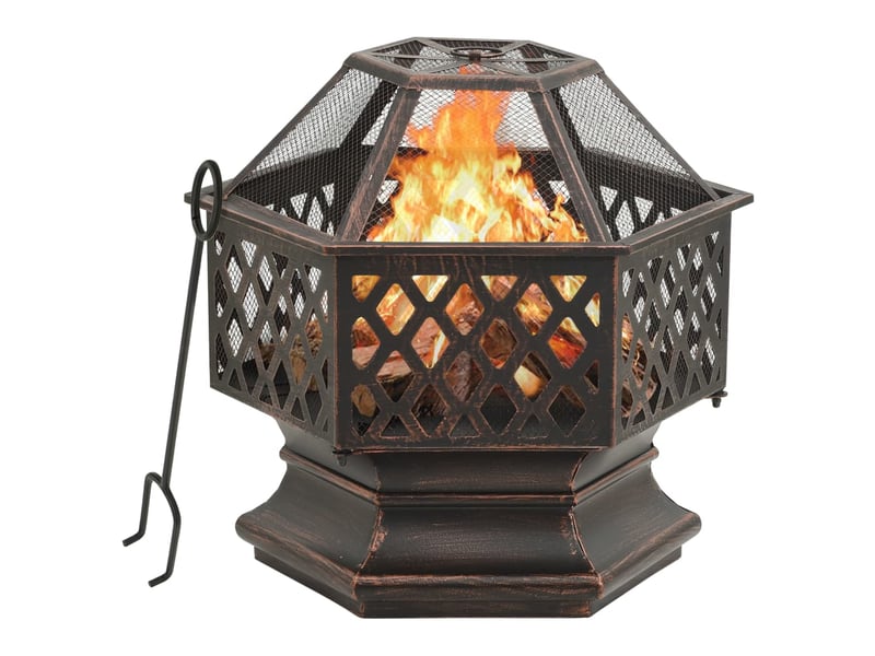  Brasero exterieur, foyer camping rustique avec tisonnier 62x54x56 cm xxl acier shl74918  - Conforama B