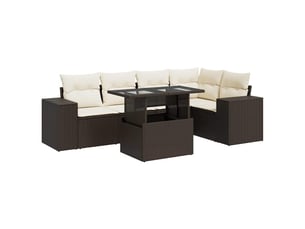 Salon de jardin avec coussins 6 pcs marron résine tressée