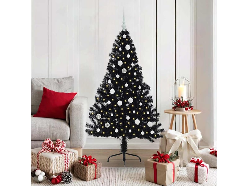  Sapin de noël artificiel, arbre de noël pré-éclairé noir 150 cm pvc shl1350  - Conforama B