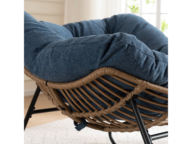  Fauteuil à bascule œuf avec assise relaxante et structure métallique pour salon, chambre ou terrasse, en chenille bleu  - Conforama E
