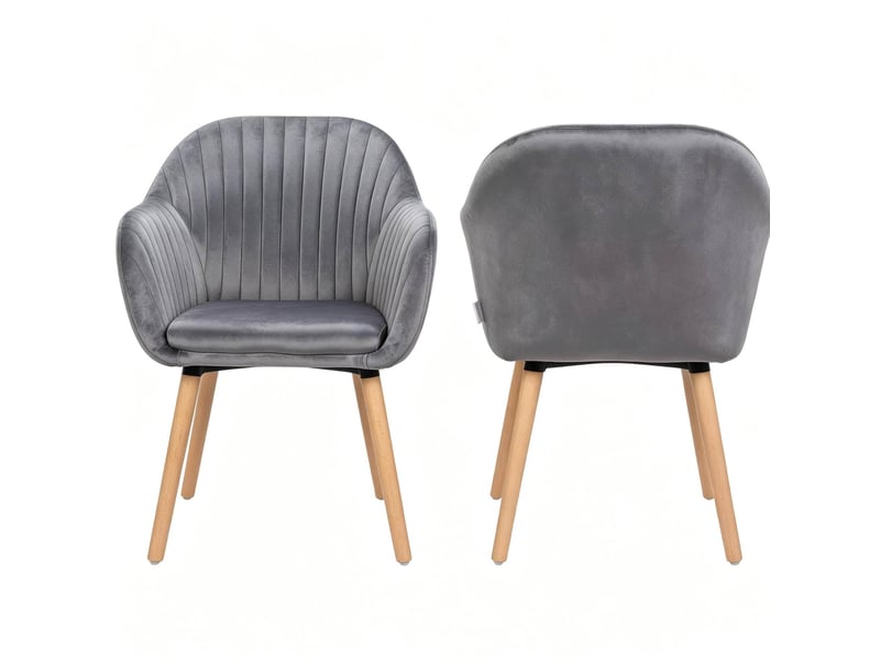  Lot de 2 chaises de salle à manger 42x50x81 cm – gris foncé – velours avec accoudoirs et pieds en bois  - Conforama A