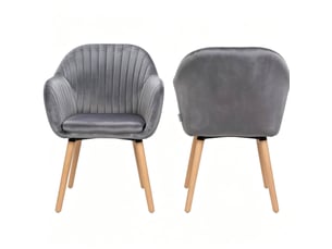 Lot de 2 chaises de salle à manger 42x50x81 cm – gris foncé – velours avec accoudoirs et pieds en bois