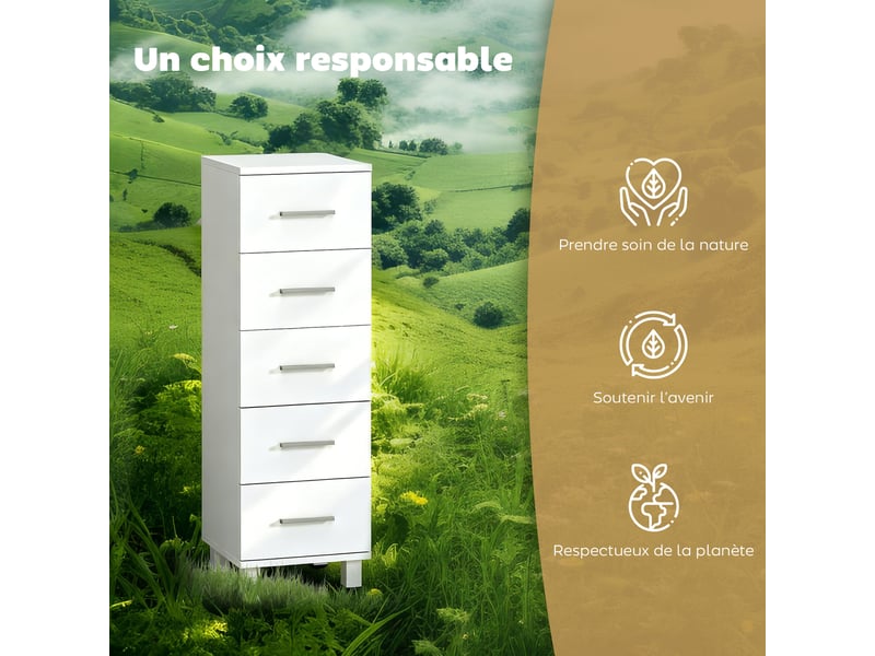  Meuble de salle de bain 5 tiroirs en panneau mélaminé blanc 30 x 30 x 95 cm  - Conforama E