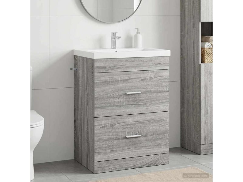  Meuble sous lavabo de salle de bain, commode sonoma gris shl6551  - Conforama B