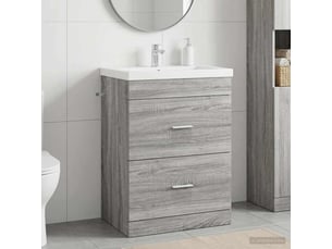 Meuble sous lavabo de salle de bain, commode sonoma gris shl6551