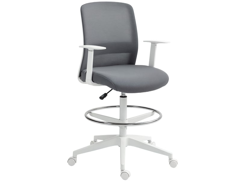  Chaise de bureau pivotante à roulettes, dossier en maille, coussin en mousse, grise  - Conforama B
