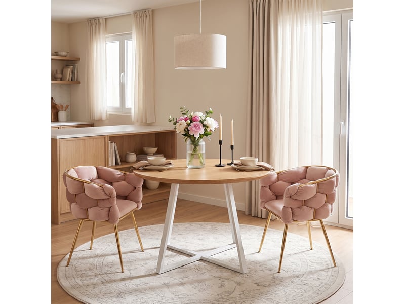 Lot de 2 fauteuils d'appoint modernes en velours rose avec structure métallique dorée - Conforama B